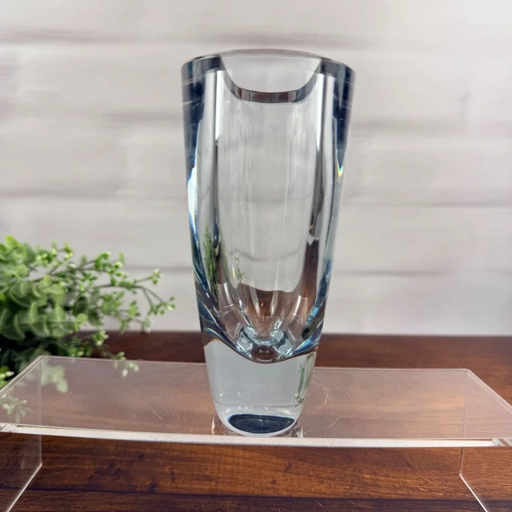 Strombergshyttan Swedish Crystal Vase Signed Mid Century Modern Vintage